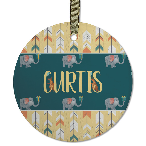 Custom Animal Friend Birthday Flat Glass Ornament - Round w/ Name or Text