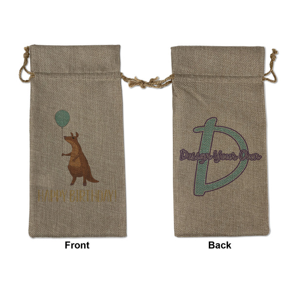 Custom Animal Friend Birthday Large Burlap Gift Bag - Front & Back (Personalized)