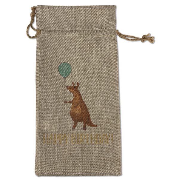 Custom Animal Friend Birthday Large Burlap Gift Bag - Front (Personalized)