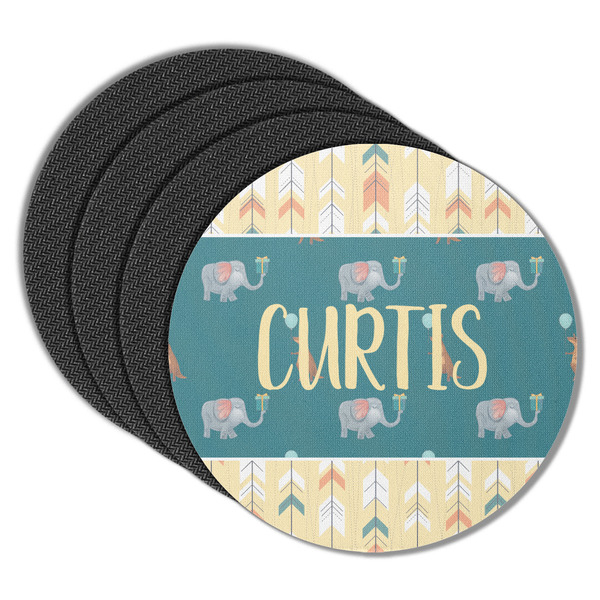 Custom Animal Friend Birthday Round Rubber Backed Coasters - Set of 4 (Personalized)