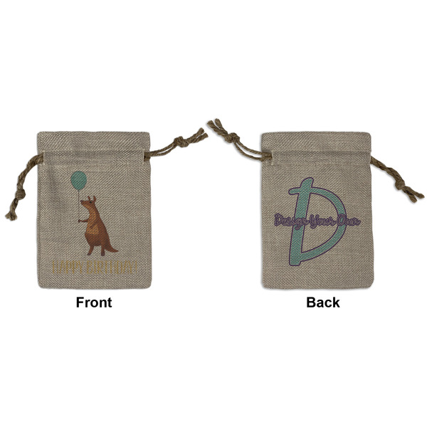 Custom Animal Friend Birthday Small Burlap Gift Bag - Front & Back (Personalized)