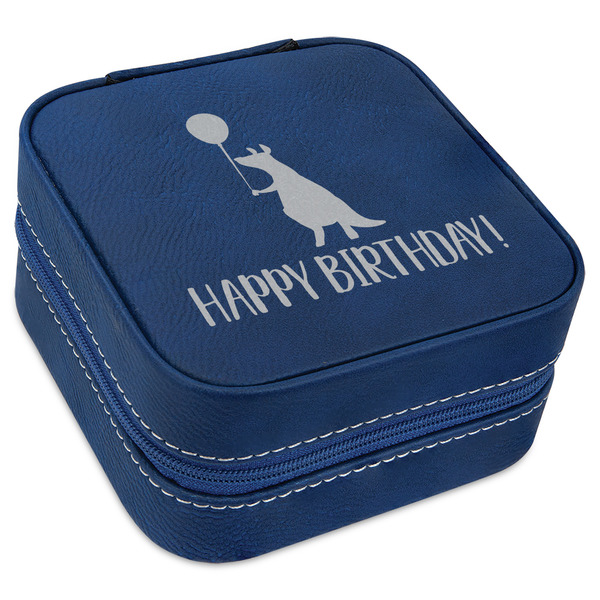 Custom Animal Friend Birthday Travel Jewelry Box - Navy Blue Leather (Personalized)