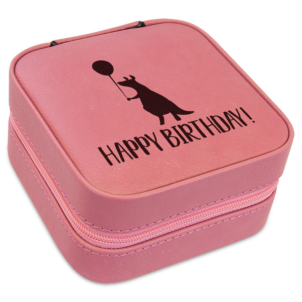 Custom Animal Friend Birthday Travel Jewelry Boxes - Pink Leather (Personalized)