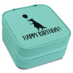 Animal Friend Birthday Travel Jewelry Box - Teal Leather (Personalized)