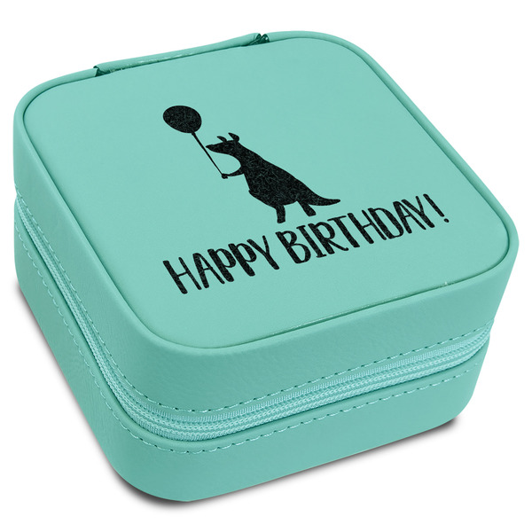 Custom Animal Friend Birthday Travel Jewelry Box - Teal Leather (Personalized)