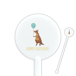Animal Friend Birthday 5.5" Round Plastic Stir Sticks - White - Double Sided (Personalized)