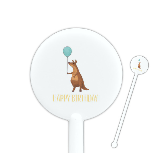 Custom Animal Friend Birthday 5.5" Round Plastic Stir Sticks - White - Single Sided (Personalized)