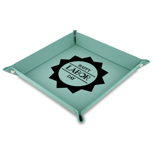 Custom Labor Day Faux Leather Dice Tray - 9" x 9"  - Teal