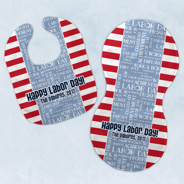 Custom Labor Day Baby Bib & Burp Set w/ Name or Text