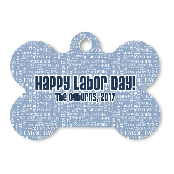 Custom Labor Day Bone Shaped Dog ID Tag - Large (Personalized)