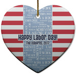 Labor Day Heart Ceramic Ornament w/ Name or Text