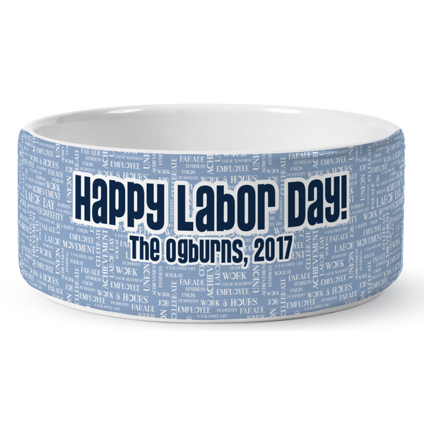Custom Labor Day Ceramic Dog Bowl - Large (Personalized)