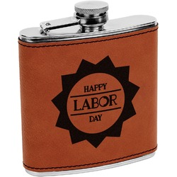 Labor Day Leatherette Wrapped Stainless Steel Flask
