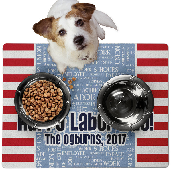 Custom Labor Day Dog Food Mat - Medium w/ Name or Text