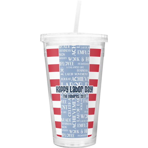 Custom Labor Day Double Wall Tumbler with Straw (Personalized)
