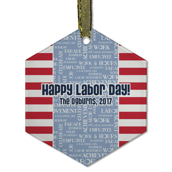 Custom Labor Day Flat Glass Ornament - Hexagon w/ Name or Text