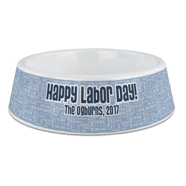 Custom Labor Day Plastic Dog Bowl - Large (Personalized)