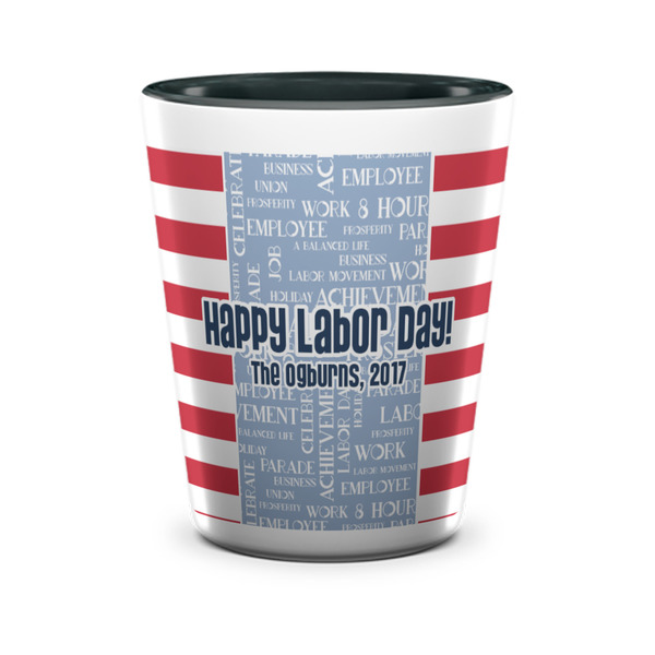 Custom Labor Day Ceramic Shot Glass - 1.5 oz - Two Tone - Single (Personalized)