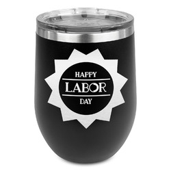 Labor Day Stemless Stainless Steel Wine Tumbler - Black - Single Sided