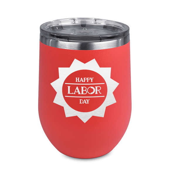 Custom Labor Day Stemless Stainless Steel Wine Tumbler - Coral - Double Sided (Personalized)