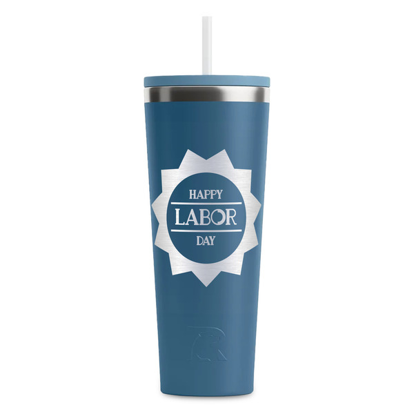 Custom Labor Day RTIC Everyday Tumbler with Straw - 28oz - Steel Blue - Double-Sided (Personalized)