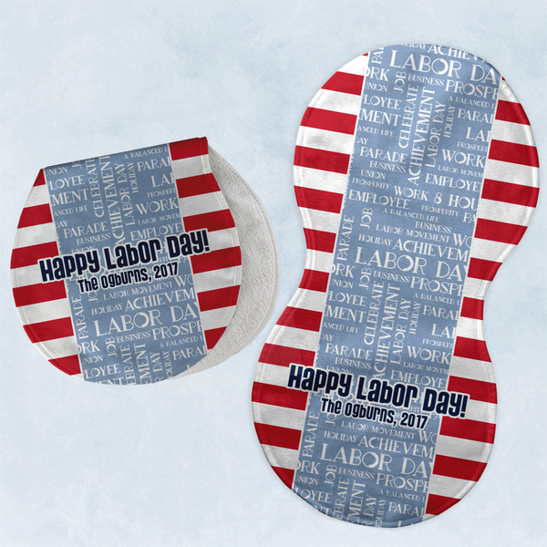 Custom Labor Day Burp Pads - Velour - Set of 2 w/ Name or Text