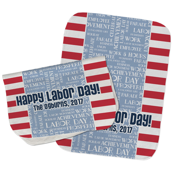 Custom Labor Day Burp Cloths - Fleece - Set of 2 w/ Name or Text