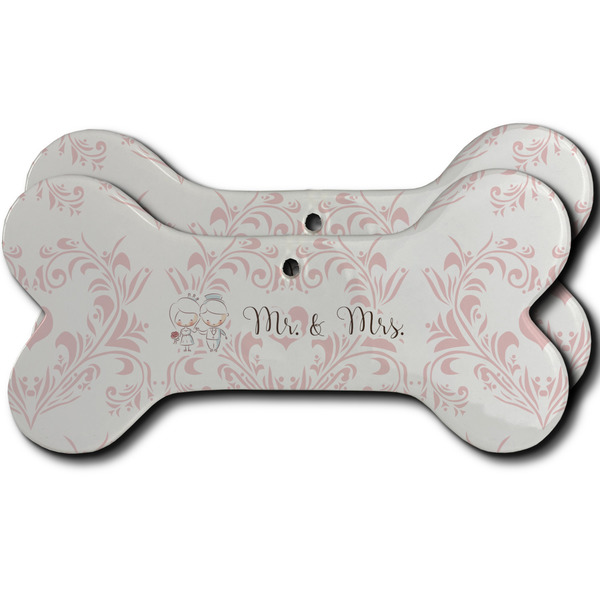 Custom Wedding People Ceramic Dog Ornament - Front & Back w/ Couple's Names