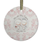 Wedding People Flat Glass Ornament - Round w/ Couple's Names
