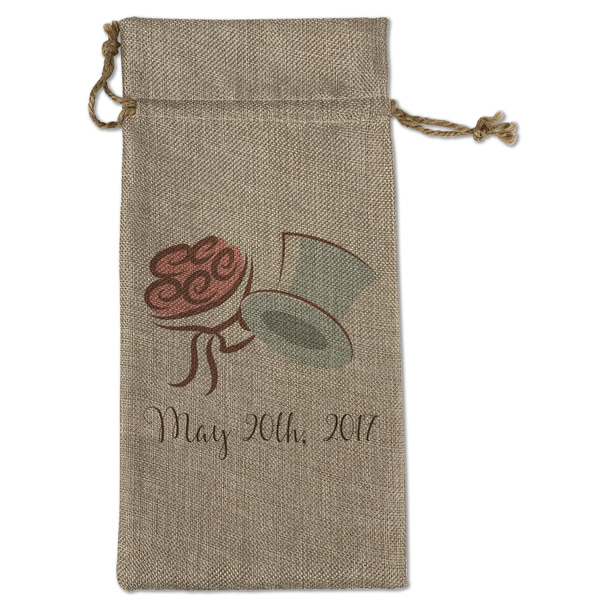 Custom Wedding People Large Burlap Gift Bag - Front (Personalized)