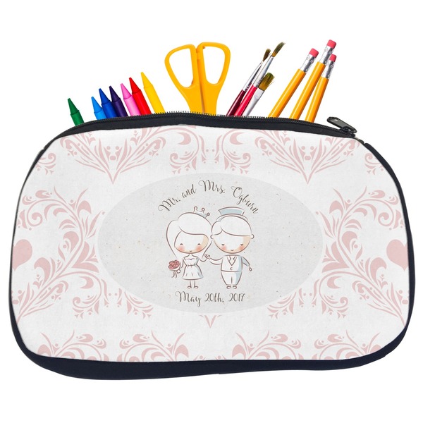 Custom Wedding People Neoprene Pencil Case - Medium w/ Couple's Names