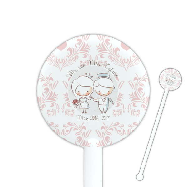 Custom Wedding People 5.5" Round Plastic Stir Sticks - White - Single Sided (Personalized)