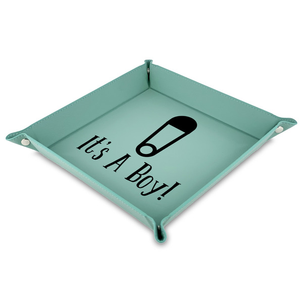 Custom Baby Shower Faux Leather Dice Tray - 9" x 9"  - Teal