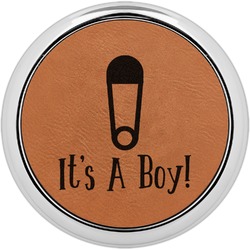 Baby Shower Leatherette Round Coaster w/ Silver Edge (Personalized)