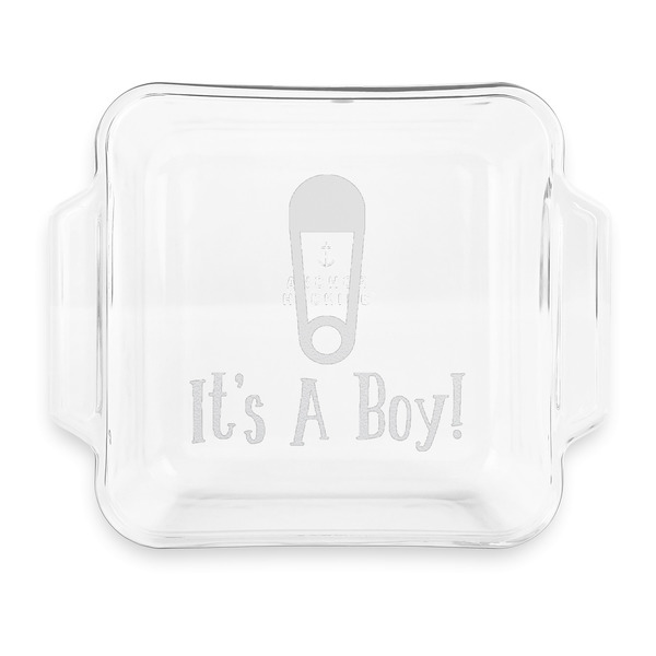 Custom Baby Shower Glass Cake Dish with Truefit Lid - 8in x 8in