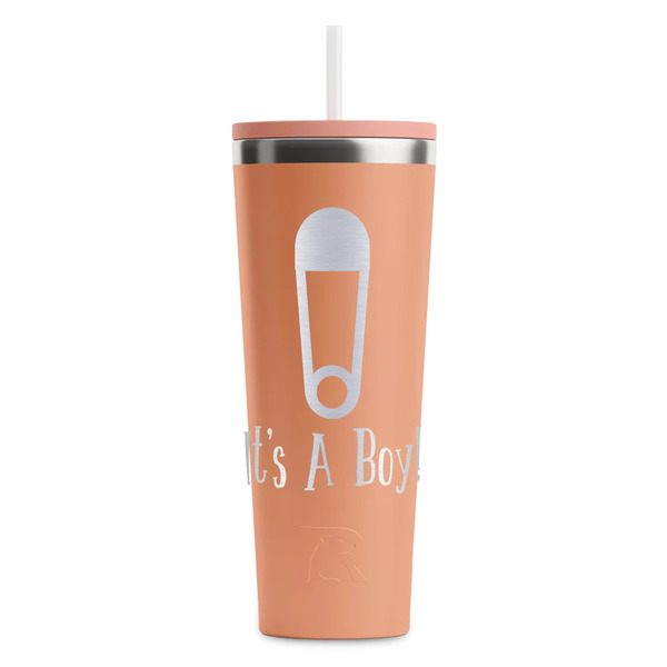 Custom Baby Shower RTIC Everyday Tumbler with Straw - 28oz - Peach - Double-Sided