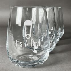 Baby Shower Stemless Wine Glasses (Set of 4) (Personalized)