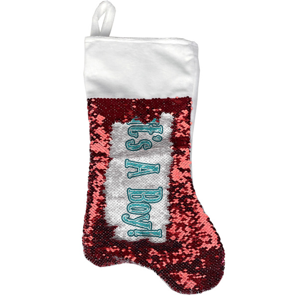 Custom Baby Shower Reversible Sequin Stocking - Red