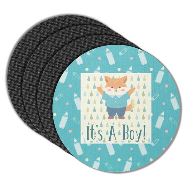 Custom Baby Shower Round Rubber Backed Coasters - Set of 4 (Personalized)