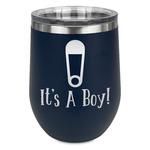 Baby Shower Stemless Stainless Steel Wine Tumbler - Navy - Double Sided