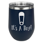 Baby Shower Stemless Stainless Steel Wine Tumbler - Navy - Single Sided