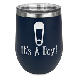 Baby Shower Stemless Stainless Steel Wine Tumbler - Navy - Single Sided