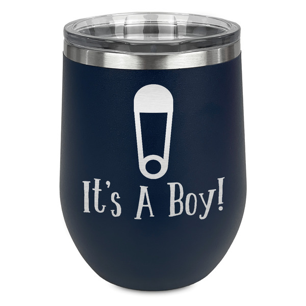 Custom Baby Shower Stemless Stainless Steel Wine Tumbler - Navy - Single Sided