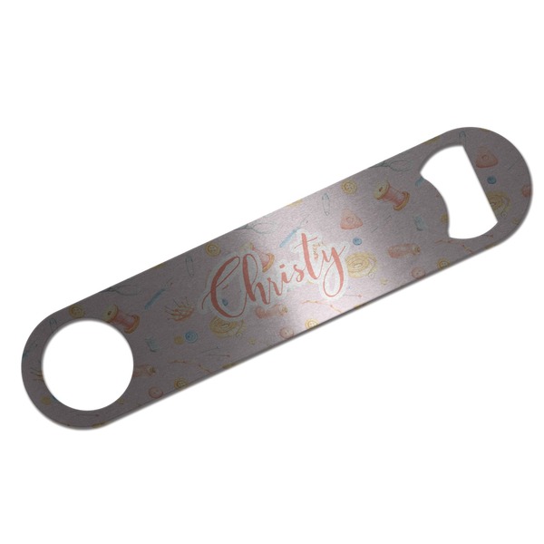 Custom Sewing Time Bar Bottle Opener - Silver w/ Name or Text