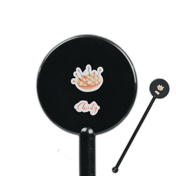 Custom Sewing Time 5.5" Round Plastic Stir Sticks - Black - Single Sided (Personalized)