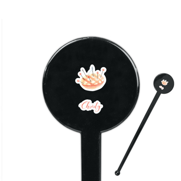 Custom Sewing Time 7" Round Plastic Stir Sticks - Black - Single Sided (Personalized)