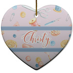 Sewing Time Heart Ceramic Ornament w/ Name or Text