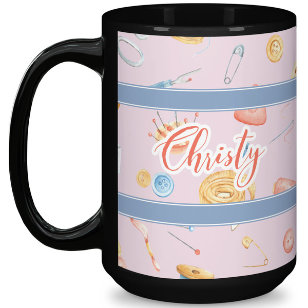 Custom Sewing Time 15 Oz Coffee Mug - Black (Personalized)