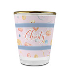 Sewing Time Glass Shot Glass - 1.5 oz - with Gold Rim - Set of 4 (Personalized)