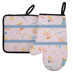 Sewing Time Left Oven Mitt & Pot Holder Set w/ Name or Text